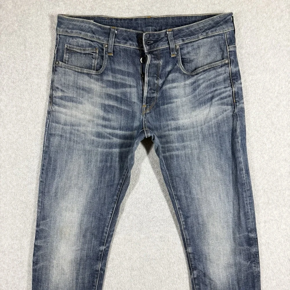 G Star RAW Jeans Men 33x32 Blue‎ 3301 Slim CRAZY WASH Stretch Denim Aged Look